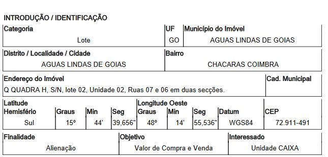 Terreno - Venda, CHACARAS COIMBRA, AGUAS LINDAS DE GOIAS, GO